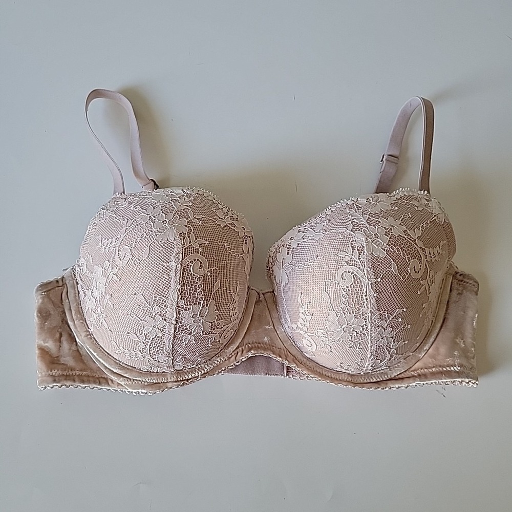 Victoria Secret Dream Angels Line Demi Bra 36D Champagne Velvet Lace Underwire